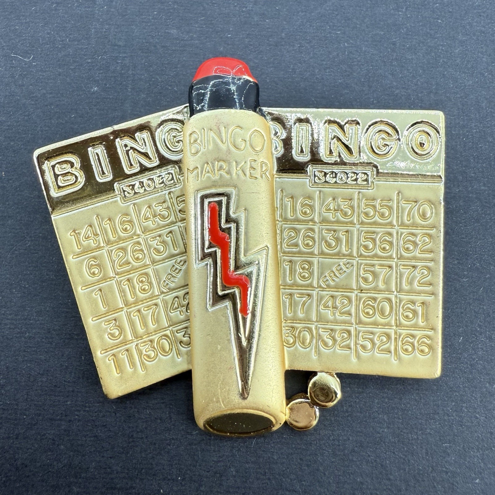 Ajc Vintage Pin Brooch Bingo Cards Marker Gold Tone Signed 14$